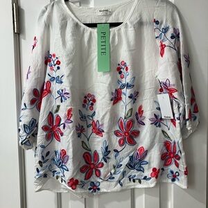 White Red Boxy Embellished Blouse